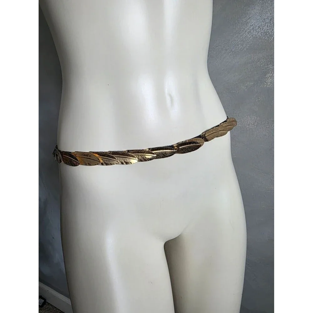 Vintage Belt Gold Feather Scales Elastic 34'-52'